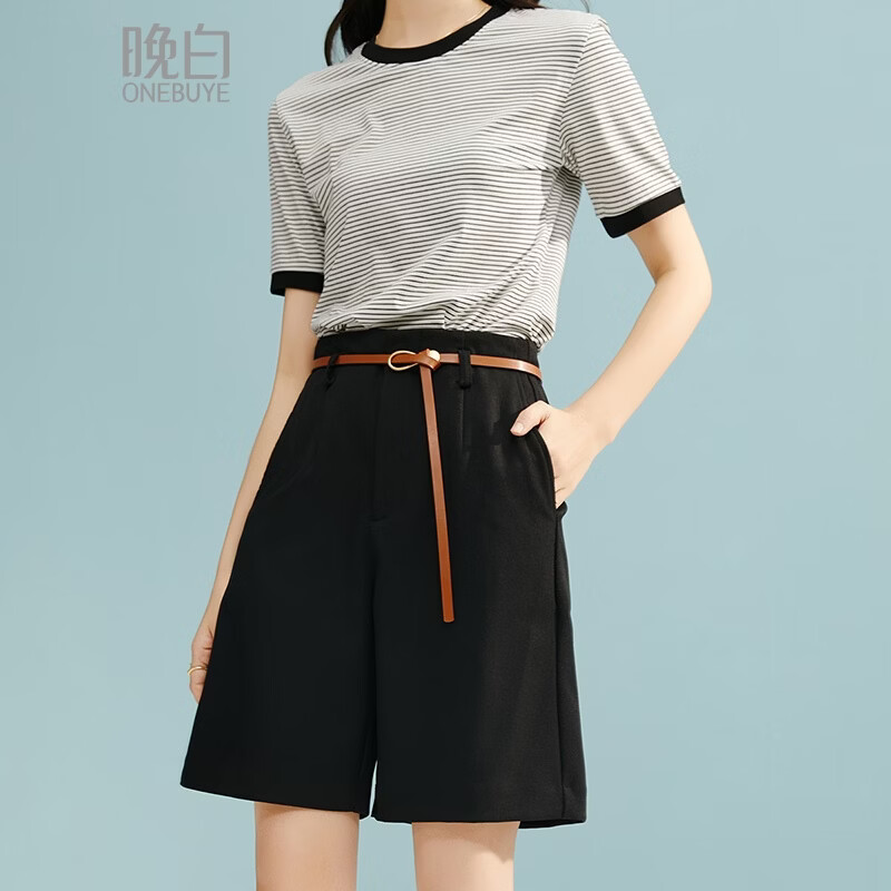 晚白【断码清仓】2026年夏款时尚气质裤子宽松显瘦短裤女【不含腰带】 黑色 26
