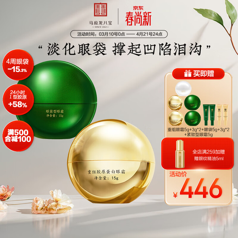 马应龙八宝眼袋重组胶原眼霜套装淡化眼袋泪沟细纹补充胶原蛋白护肤品