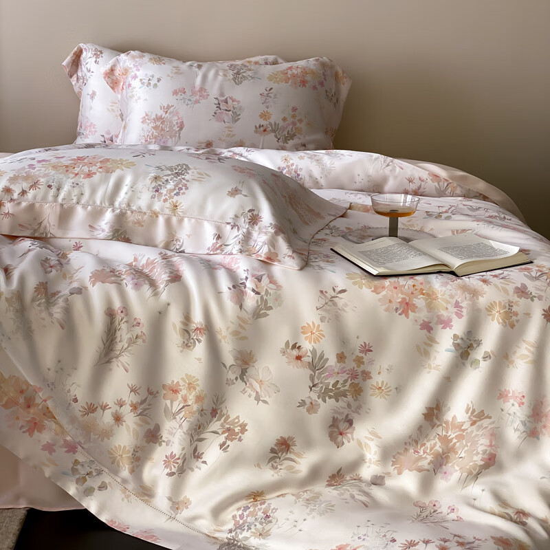 ROLAND LIVE莱赛尔天丝60四件套夏季丝滑凉感透气小清新被套床单床上用品 YX 天丝四件套-初夏粉 1.5米床 床单款 【被套200*230cm】