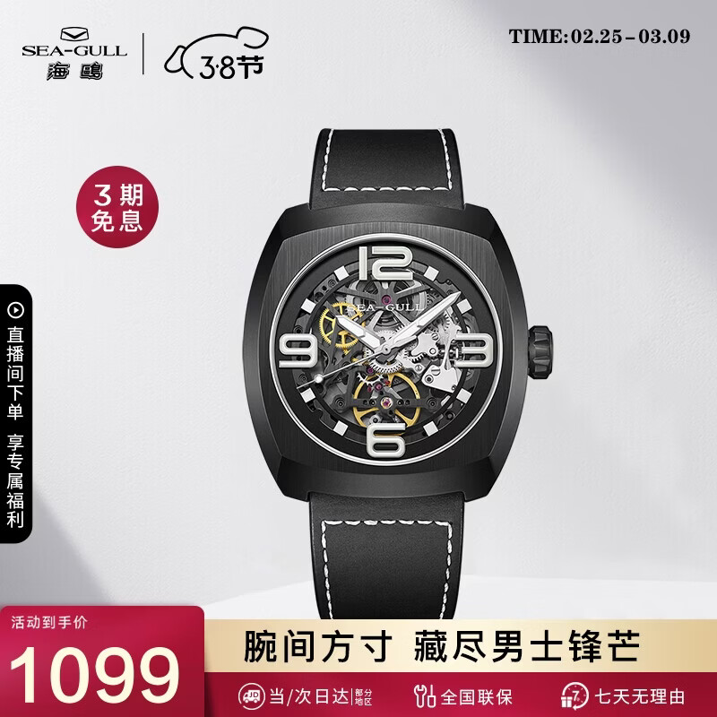 海鸥（SEAGULL）手表男士自动机械表 镂空夜光男士手表生日礼物男表849.27.6167HK
