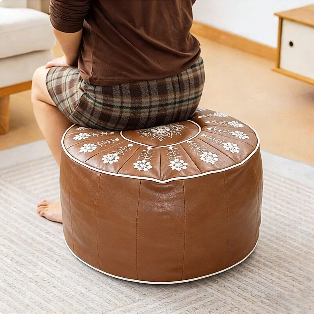 水天一方耐磨收纳袋坐墩垫pu皮墩皮蒲团懒人沙发坐垫榻榻米可坐衣服收纳包 可坐可收纳【自行填充收纳衣服玩偶】 【直径53高35】1个