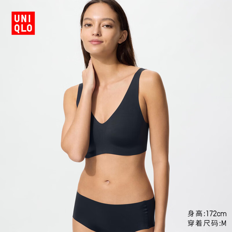 优衣库女装AIRism无钢圈文胸/舒适固定罩杯轻氧Bra482666 09 黑色 M