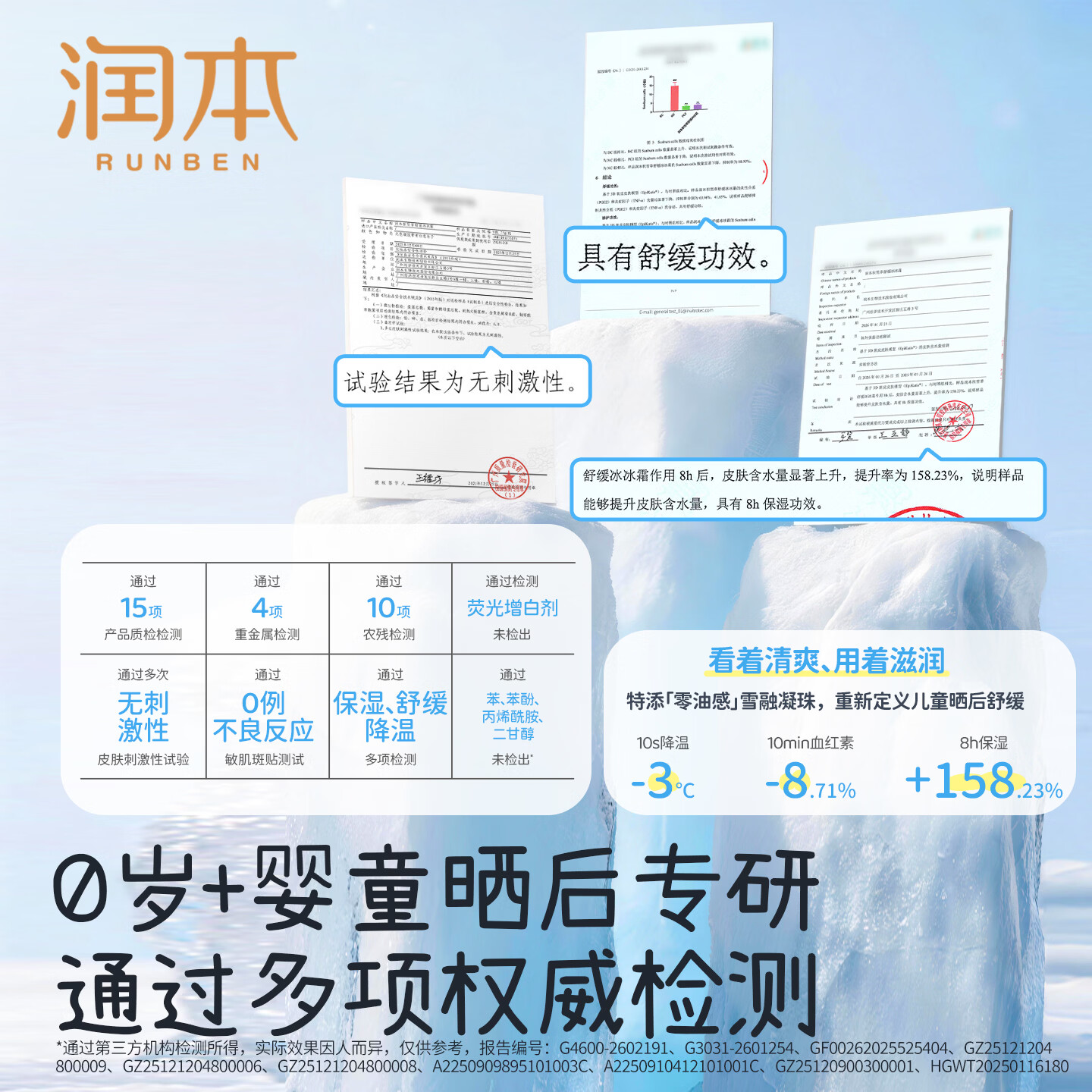 润本儿童面霜婴儿宝宝面霜夏季补水清爽保湿晒后舒缓润肤乳积雪草冰沙 【春夏舒缓补水】 75g 1瓶 冰冰霜