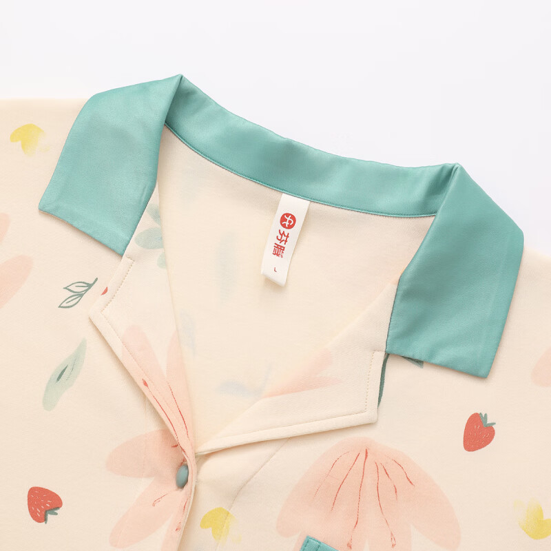 芬腾夏季新款女款睡衣纯棉薄款开衫短袖长裤可外穿大码家居服套装 FJ26921904虾色 XL 建议：125-145斤