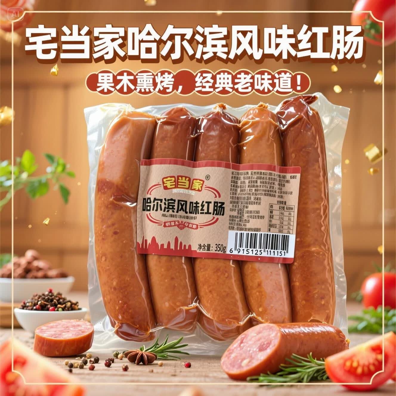 吃客熊猫&amp;宅当家传统哈尔滨风味红肠火腿肠炭烤烤肠熟食零食开袋即食香肠 350g哈尔滨红肠【*2袋】