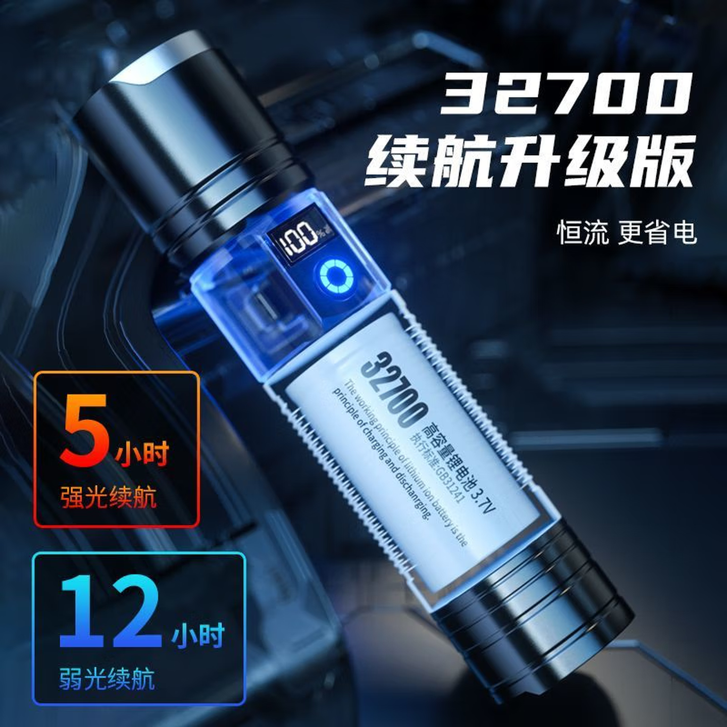 Lovefamily【德国】强光手电筒强光超长续航变焦远射小型便携充电军户外专用 数显款-【激光灯芯】-32700双锂电