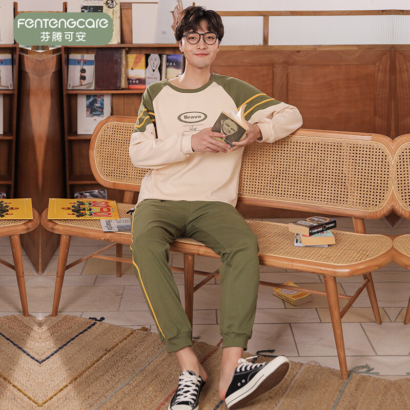 芬腾可安（FENTENGCARE）【DK】双面纯棉2026睡衣女春秋新款宽松套头长袖可外穿家居服套装 3414 2XL