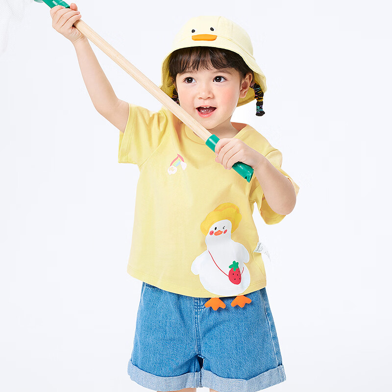 巴拉巴拉童装宝宝短袖t恤婴儿男女童上衣2026新款夏装甜美时尚洋气清新萌 淡黄31407-208225117023 120