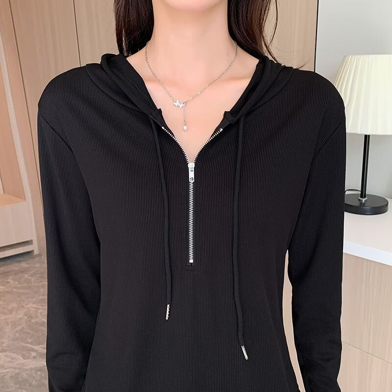 有只绵春款长袖T恤衫女韩版修身显瘦上衣设计感白色燕尾卫衣女 白色 L 95-110斤