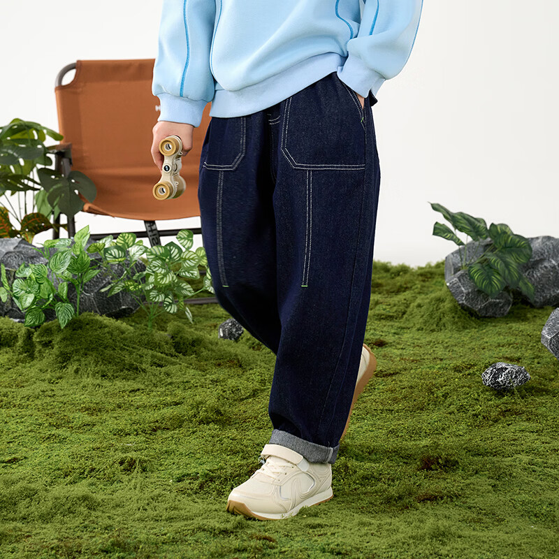 棉花堂【耐磨耐穿】棉花堂童装儿童牛仔裤男童长裤春秋新款A类女童裤子 深蓝 90