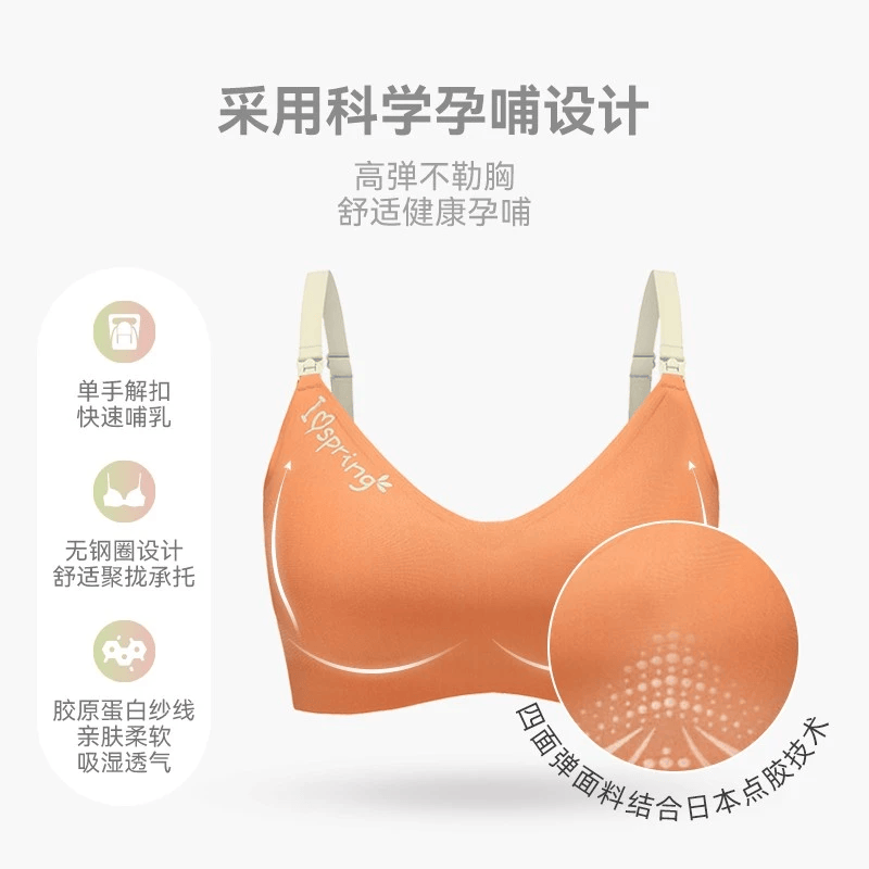 Spring Maternity喜临哺乳文胸孕妇哺乳内衣产后喂奶防下垂时尚聚拢不勒胸无痕抑菌 牛油果绿哺乳文胸（不含内裤） S-M-L