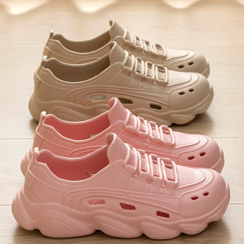 洞洞鞋女款夏季外穿2026新款防滑凉鞋沙滩海边居家包头凉拖鞋 卡其 44-45