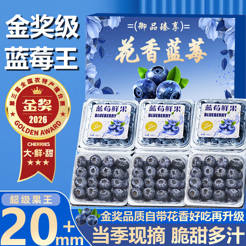 鲁道鲜云南花香蓝莓新鲜果【多地次日达】 孕妇应季国产水果礼品物盒 4盒装【单盒100g】净重400g 12mm+【尊选好果】