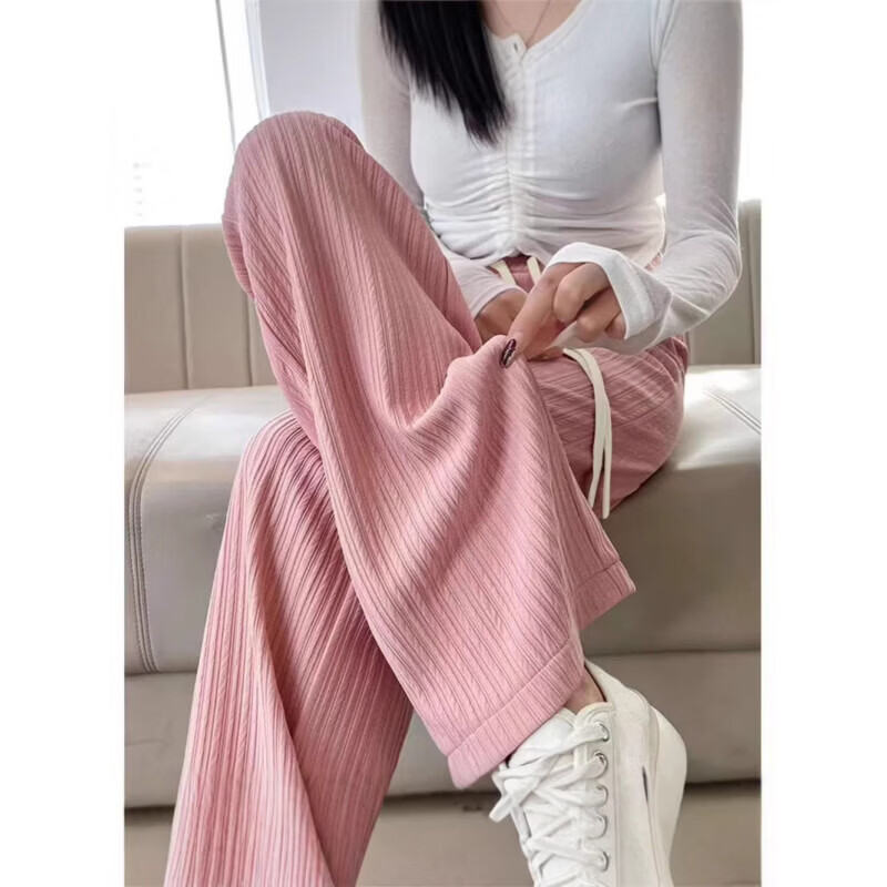 诗莉奥（SHILIAO）阔腿裤云朵轻盈窄版裤子女裤阔腿裤运动春夏休闲直筒裤夏打底裤 黑色 均码 (80-140斤)裤长100CM 裤腰带统一米白