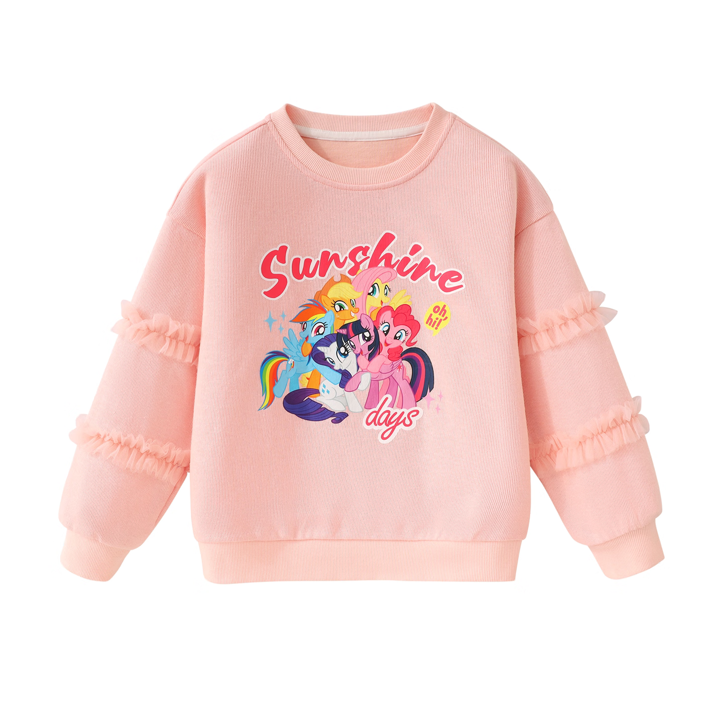 小马宝莉女童卫衣春季2026新爆款洋气小女孩上衣超好看长袖打底衫 【圆领网纱卫衣】小马一家粉 140