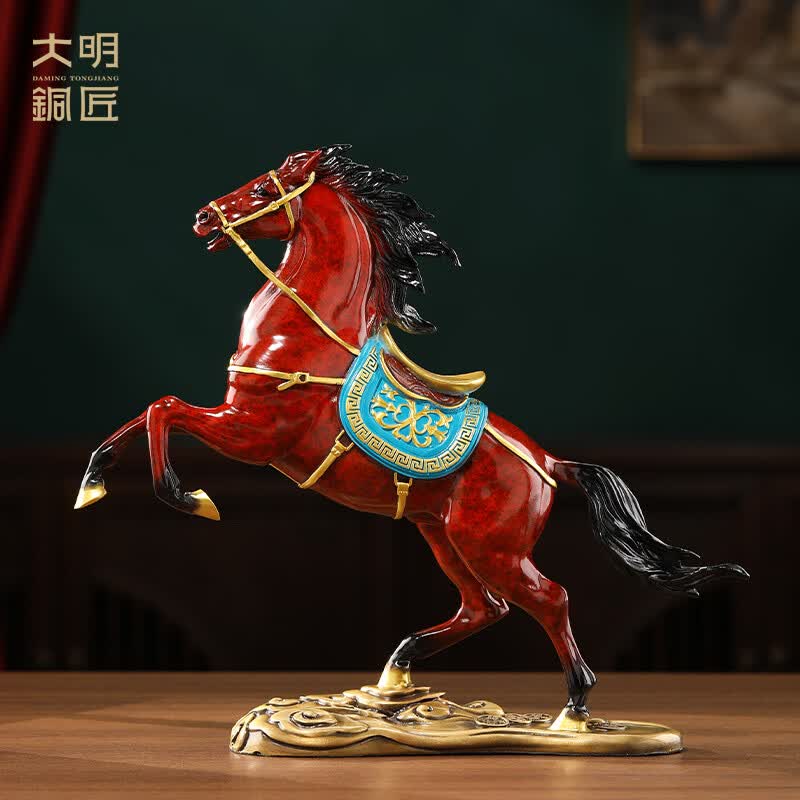大明铜匠黄铜志在千里铜马摆件家居客厅玄关马年装饰品开业乔迁礼品 红色志在千里31.5*8*29cm