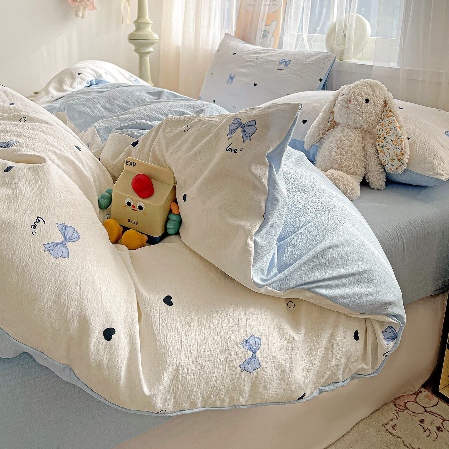 雅鹿床上双层纱四件套2026新款床单被套学生宿舍单人三件套3 M系-蓝色蝴蝶结【母婴级面料/亲肤舒适】 2.0四件套- 床单款 （被套200*230cm）