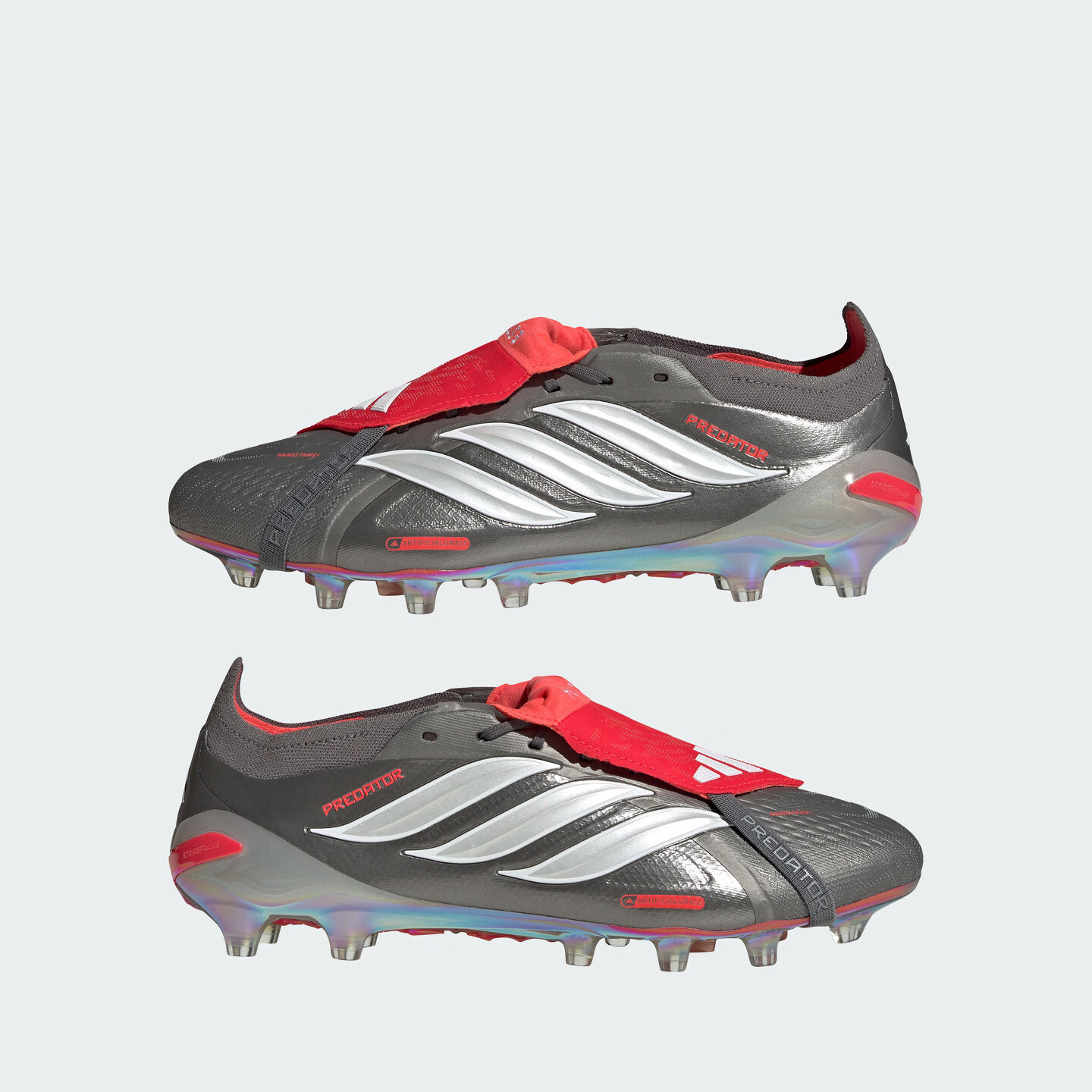 adidas PREDATOR ELITE FT AG人草短钉翻折鞋舌款足球鞋阿迪达斯 亮金属铁灰/白色/亮红(推荐选大半码) 41
