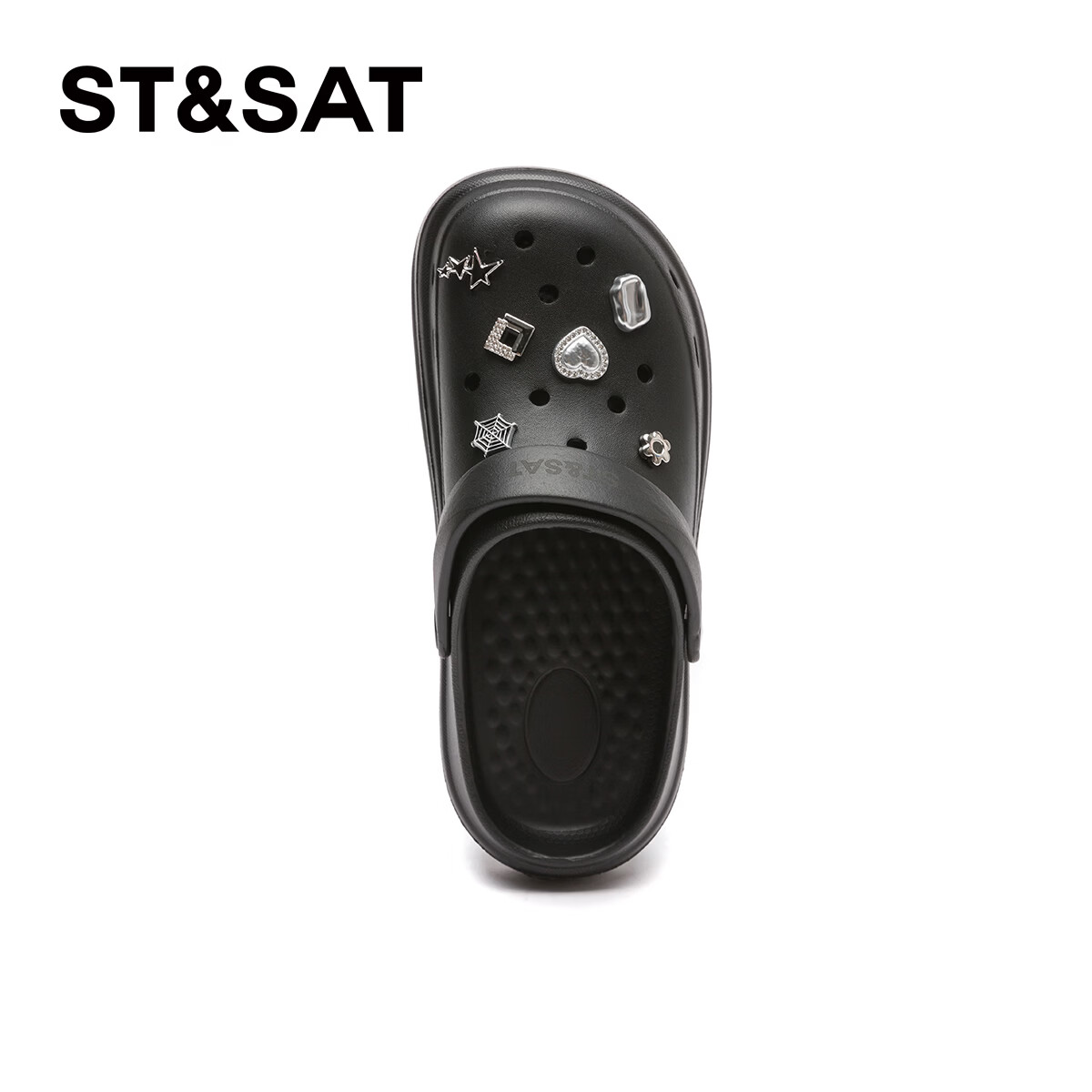 星期六（St&Sat）时尚百搭凉鞋夏季外穿套脚洞洞鞋防水一脚蹬沙滩鞋休闲拖鞋女鞋 黑色 【蜘蛛网】 37