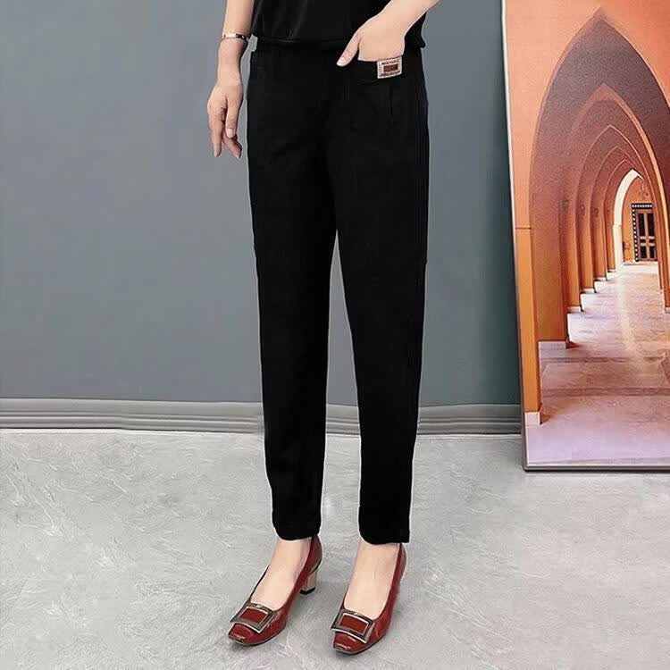 阔太太裤子显瘦洋气时尚休闲裤女春夏秋三季可穿高腰松紧腰 黑色 4XL 建议体重【130-145斤】