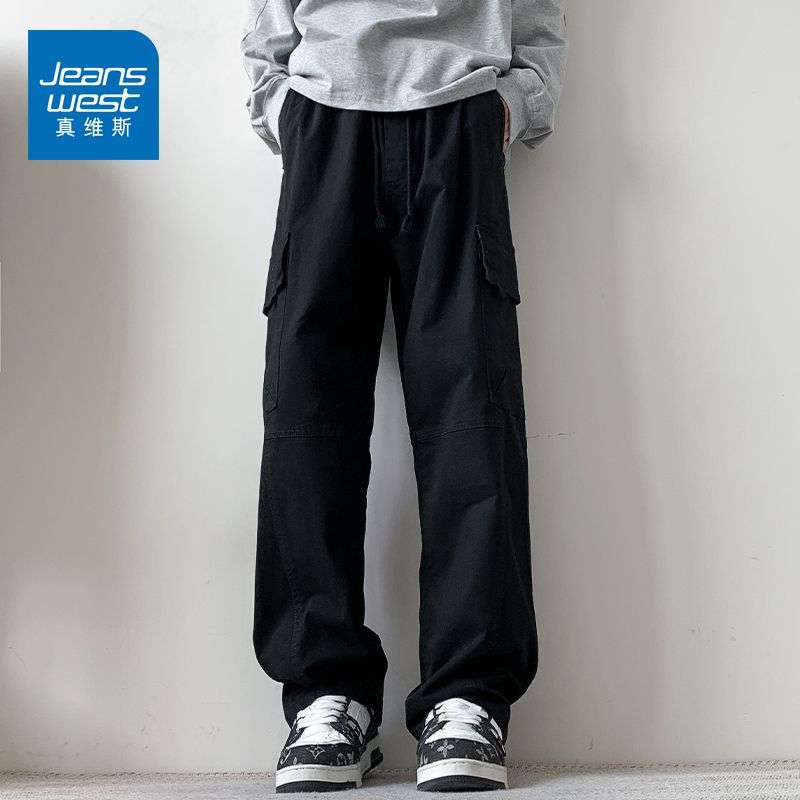 真维斯（Jeanswest）2026春季新款美式潮牌工装运动休闲裤男士宽松百搭垂感直筒长裤 黑色 28