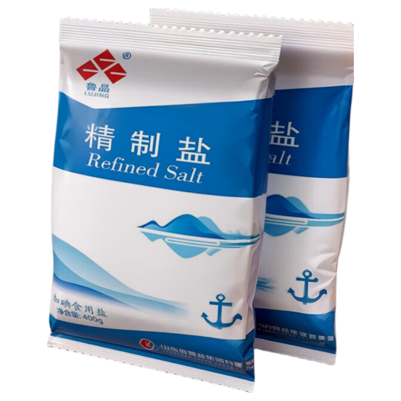 山东鲁晶加碘食用盐400g精制盐细盐炒菜碘盐食盐家用炒菜调味料 2袋加碘精制盐400g*2