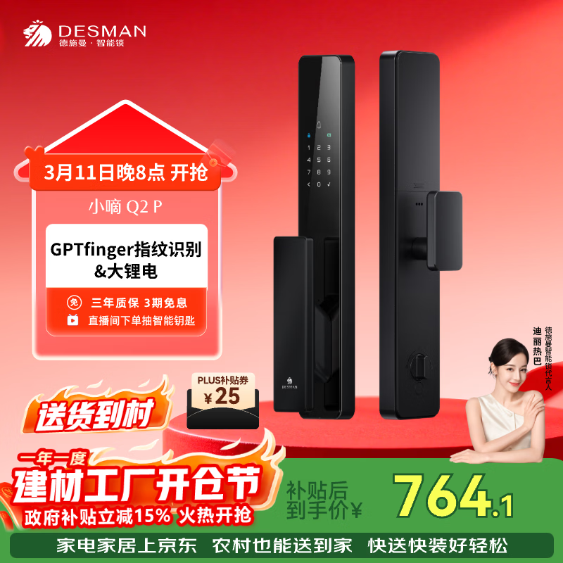 德施曼（DESMAN）智能门锁密码锁入户门 电子锁家用防盗指纹锁 小嘀 Q2P