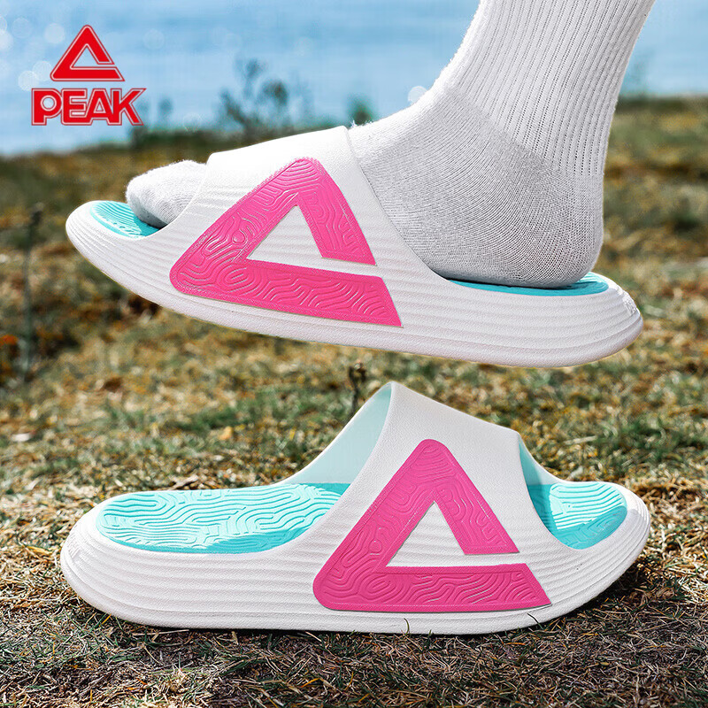 匹克（PEAK）态极运动拖鞋男夏季室内户外外穿防滑厚底拖鞋沙滩拖 白/玫红/绿 42