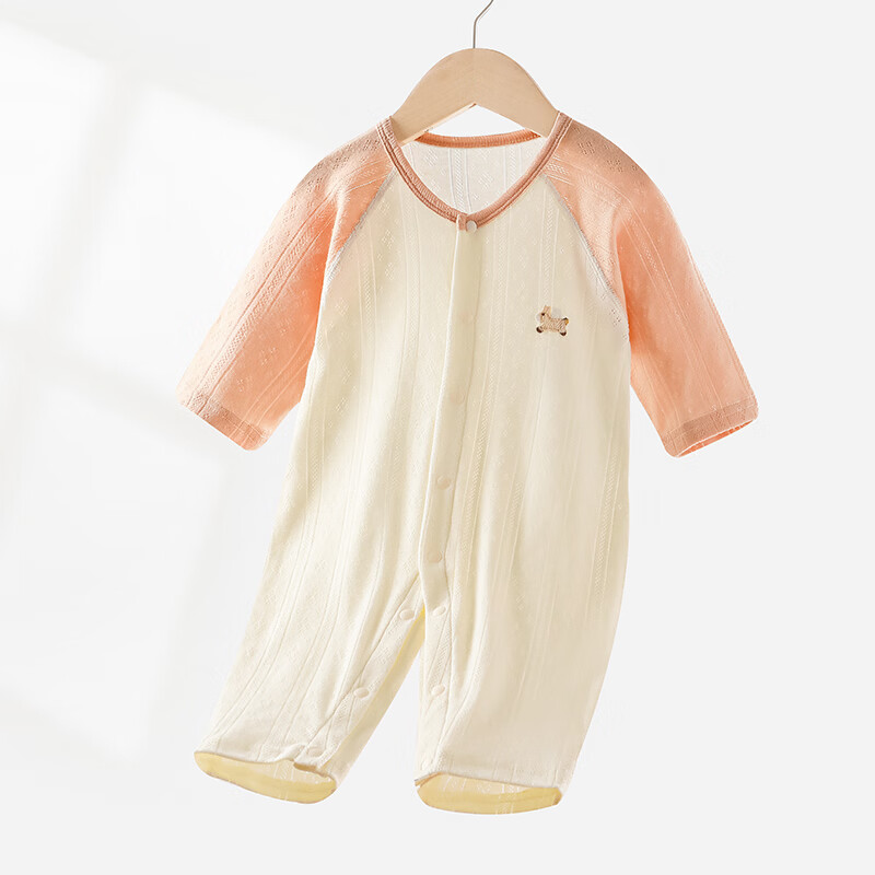 wua·wua婴儿连体衣夏薄款长袖宝宝睡衣纯棉a类婴幼儿衣服春季空调服四季 樱花粉 25度以上 80cm 80 6-12个月 京东折扣/优惠券