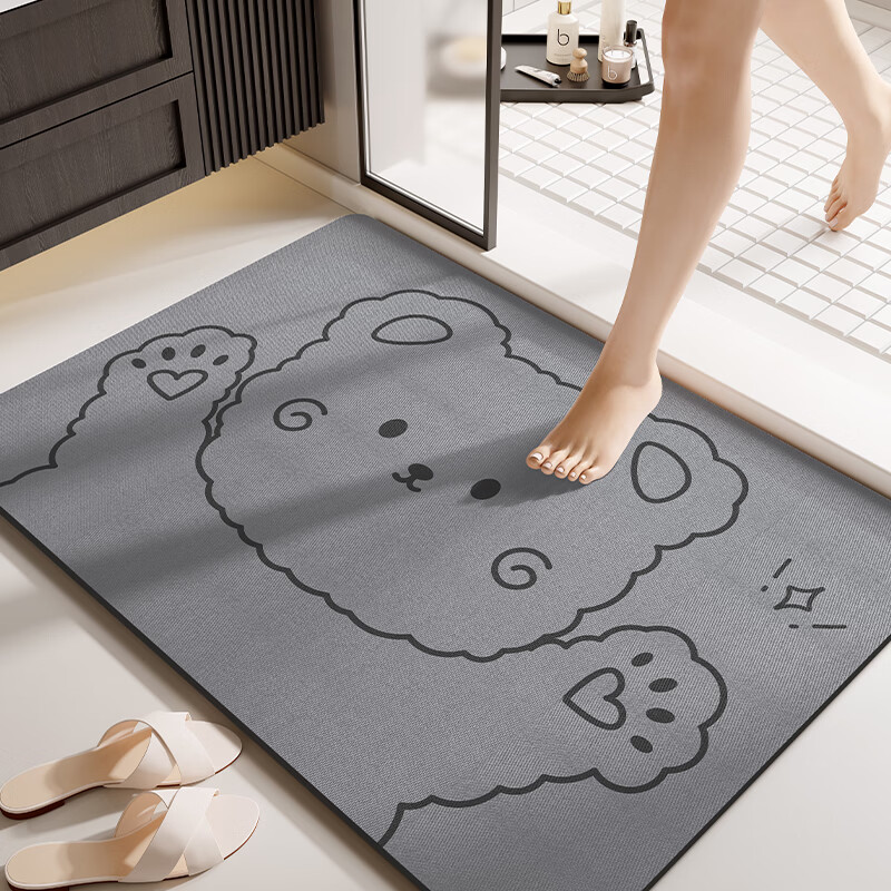著忆地垫浴室门口吸水速干防滑脚垫可爱卡通卫生间洗手间脚垫软硅藻泥 GZN-哈喽小熊 40*60cm