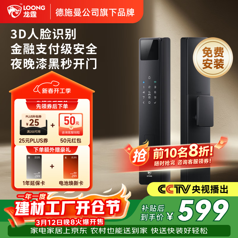 龙霆智能门锁密码锁入户门指纹锁防盗门锁电子锁上门安装A3FD