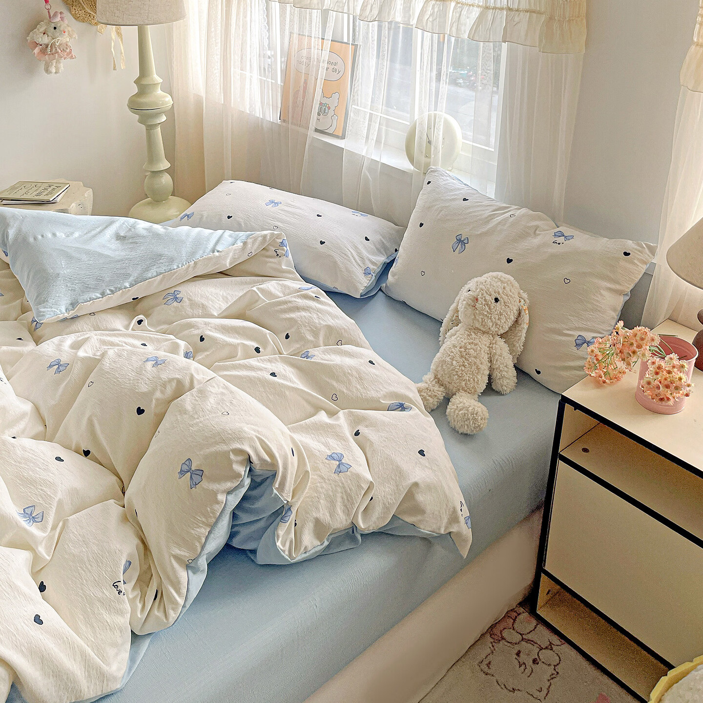 雅鹿床上双层纱四件套2026新款床单被套学生宿舍单人三件套3 M系-蓝色蝴蝶结【母婴级面料/亲肤舒适】 2.0四件套- 床单款 （被套200*230cm）