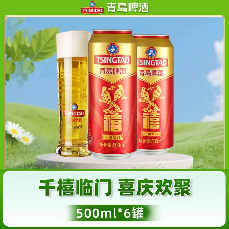 青岛啤酒（TsingTao）千禧临门原麦汁浓度10°P大罐量贩装 500mL 6罐