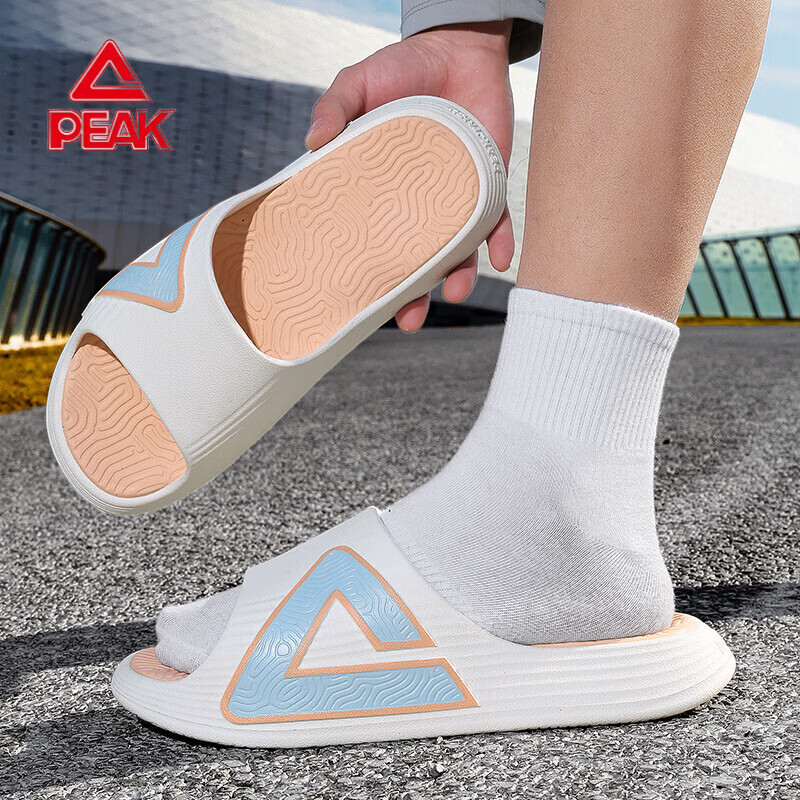 匹克（PEAK）态极拖鞋夏季防滑踩屎感软底厚底男女通用运动家居凉鞋 白/粉/兰 42