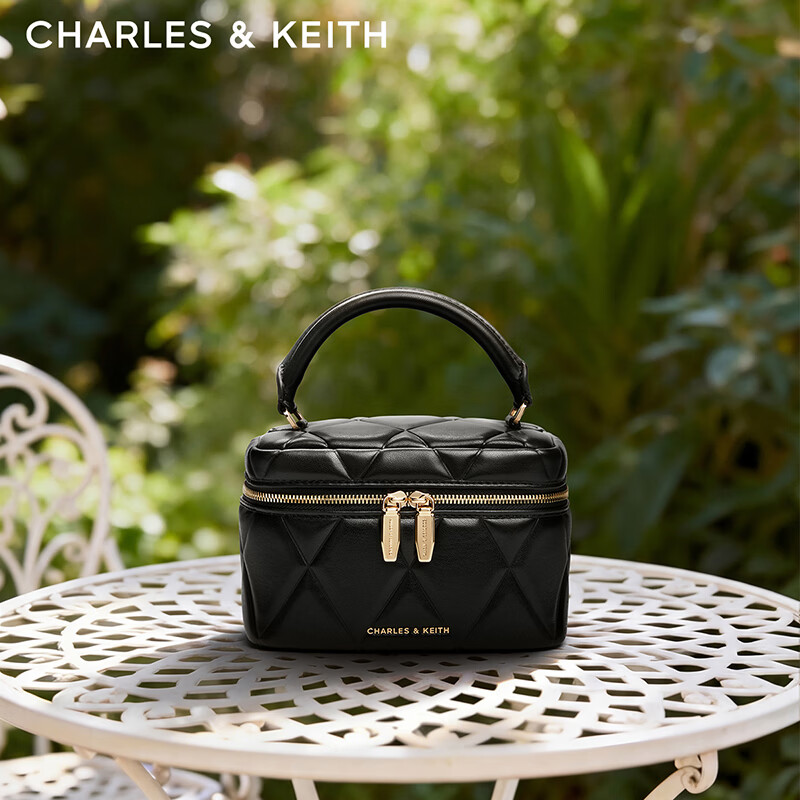 CHARLES&KEITH菱格链条手提斜挎小方包盒子包包女包生日礼物CK2-80782534 Black黑色 小包