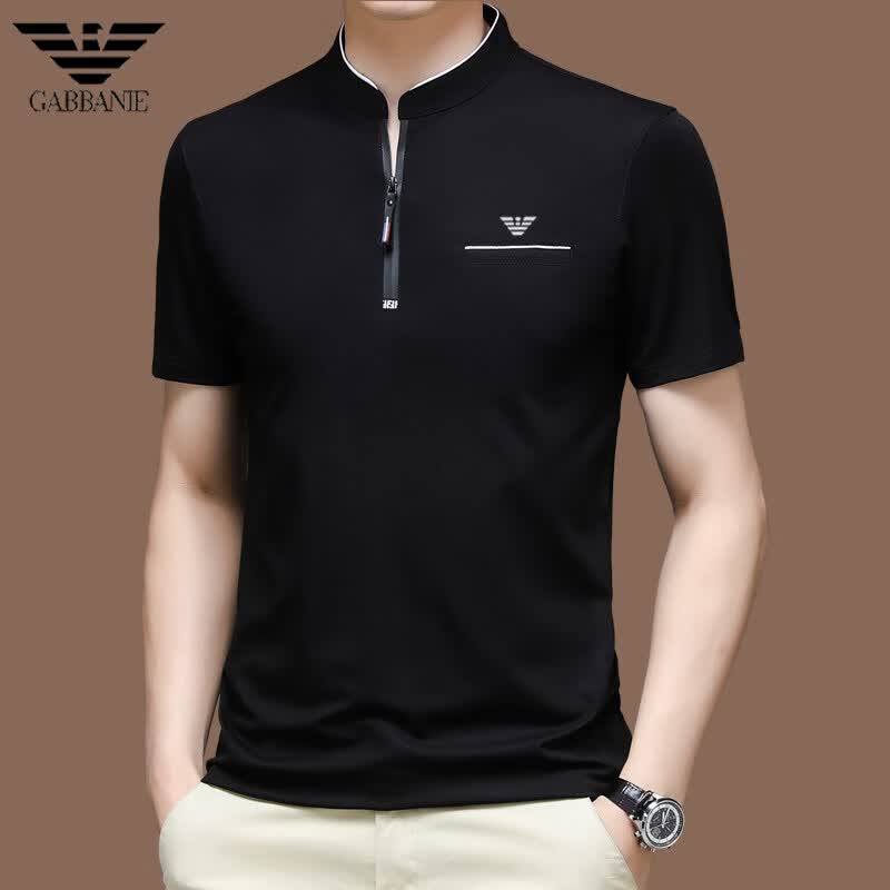 阿玛尼(ARMANI)意大利正品名牌高端短袖t恤男夏季立领休闲男士半袖polo衫上衣潮 国际一线品牌8823黑色 XL 175_【建议135-150斤】