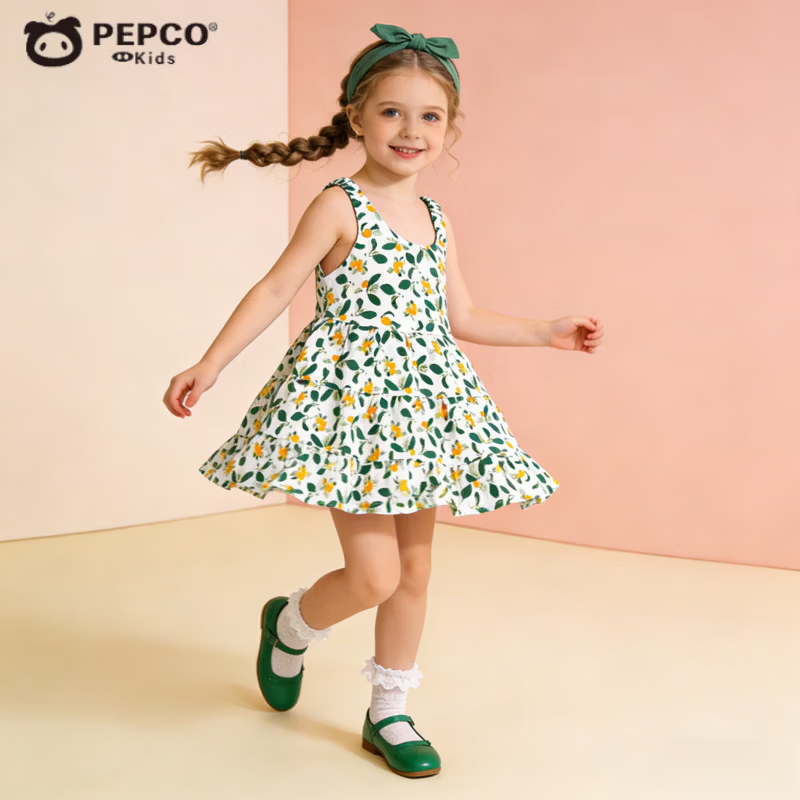 С�����ɣ�PEPCO��Ůͯ����ȹ�����ļ��¿��ȹ�ȼٷ纫���ͯ��������黨����ȹ ���ȹ-�����³� 120 (��������100-110cm) 28.9Ԫ
