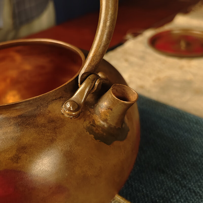 复古做旧煮茶器大容量围炉煮茶壶煮水泡茶烧水壶紫铜功夫茶具礼物 紫铜提梁壶（鎏金色） 1000ml