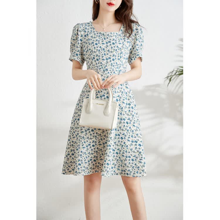 MONZO国际一线品牌小清新碎花连衣裙女夏2026新款小个子收腰显瘦气质方 碎花 M