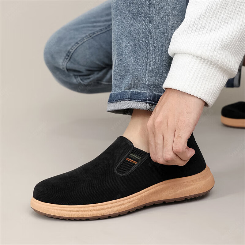 意迪森春秋老北京布鞋男休闲健步鞋软底防滑爸爸鞋一脚蹬官方旗舰店正品 黑色 【久穿不累脚】 39 (245mm) 正码正拍