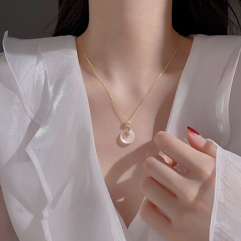 S925和田玉平安扣项链女新中式民族古风小众高级感和田玉首饰 黄金色【白玉髓】 925银