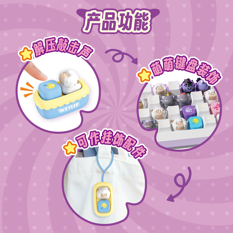 实丰文化 SHIFENG CULTURE SF喜羊羊与灰太狼解压神器键盘键帽挂件摆件盲盒办公室生日女神礼物 重返古古怪界（随机四款不重复）