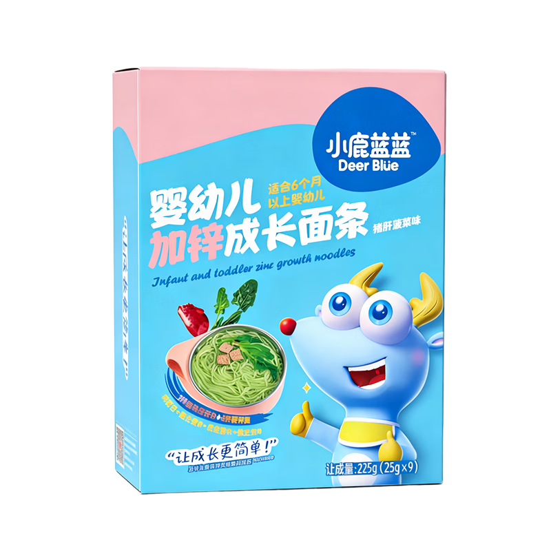 小鹿蓝蓝 婴幼儿加锌成长面条225g 猪肝菠菜味 宝宝辅食面条儿童营养线面