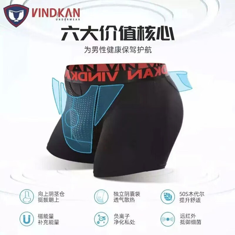 威定康（VindKan）英国卫裤男士内裤枪弹分离莫代尔舒适透气提睾囊袋磁疗平角大码裤 枪弹分离2红1蓝 3条 7XL 7XL(适合体重241-260斤穿）