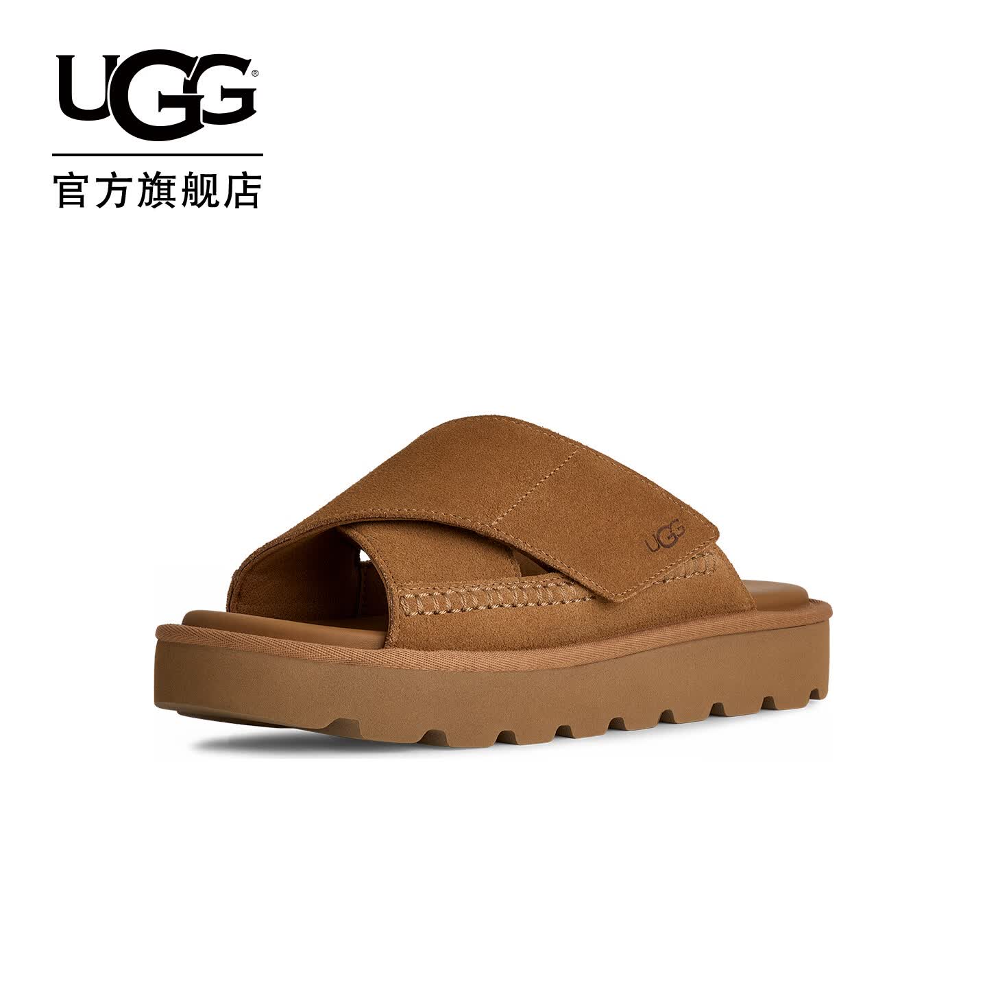 UGG夏季新款女士舒适时尚纯色厚底露趾休闲交叉一字拖鞋 1178876 CHE | 栗色 38 建议正码正拍