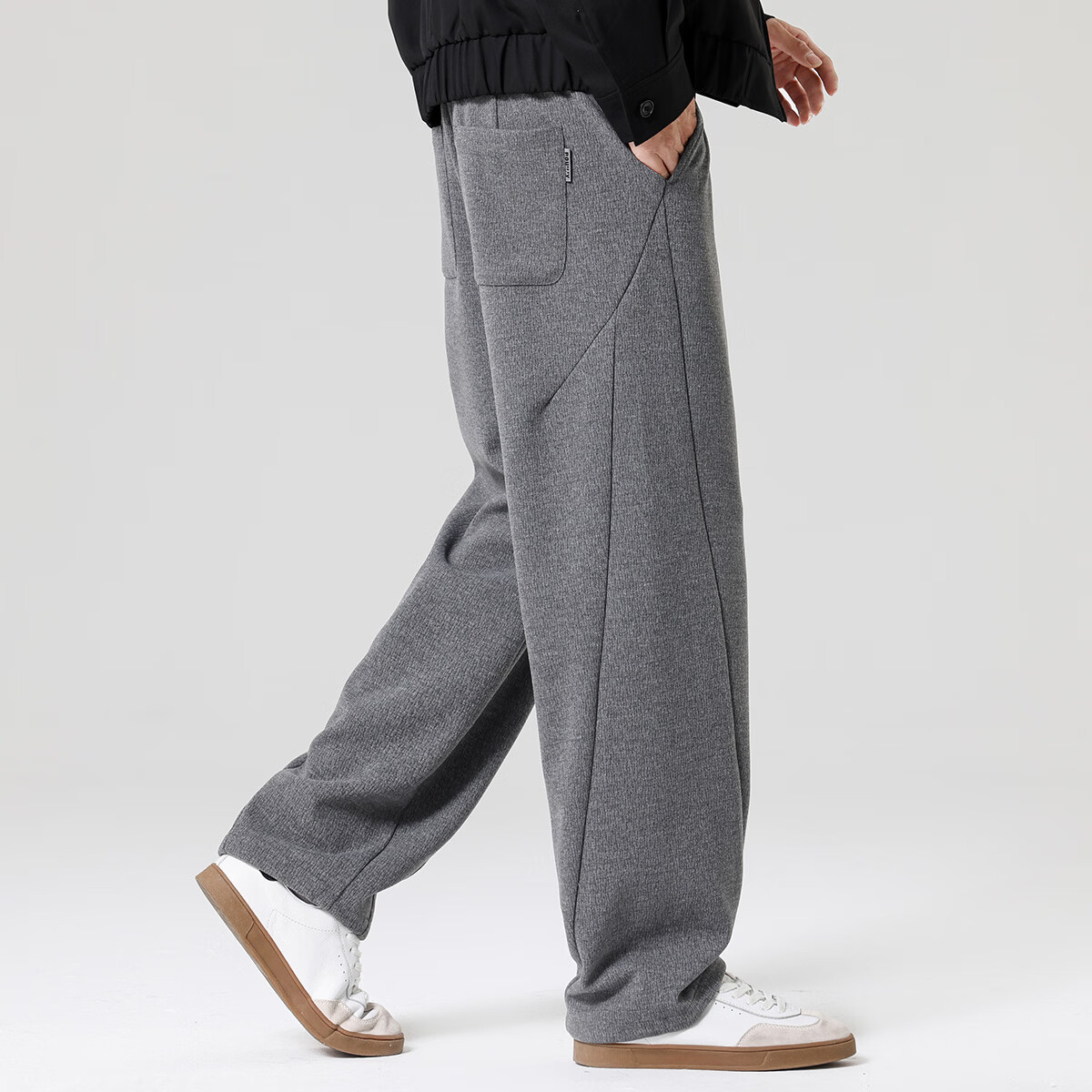 布衣传说雪绵绒日系370g松弛感零压通勤软糯直筒男式休闲裤 灰色 L