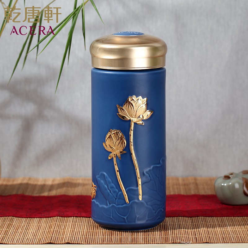 乾唐轩 【官方授权】活瓷杯和谐双层创意陶瓷杯子高颜值水杯礼盒装 无光蓝加金   京东折扣/优惠券