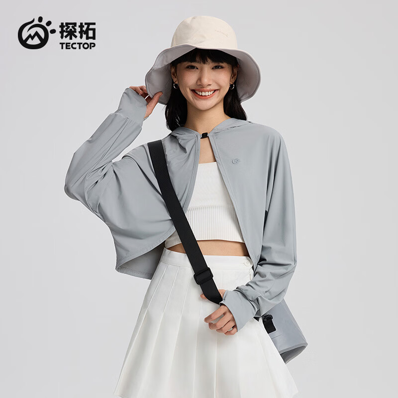 探拓（TECTOP）UPF200+防晒衣女原纱冰感防紫外线皮肤衣户外骑行防晒服 远峰灰[披肩款] L