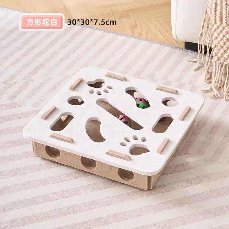 猫咪玩具逗猫毛毡盒自嗨解闷神器迷宫玩具耐抓耐磨不掉屑猫抓板 圆形灰色 带3球