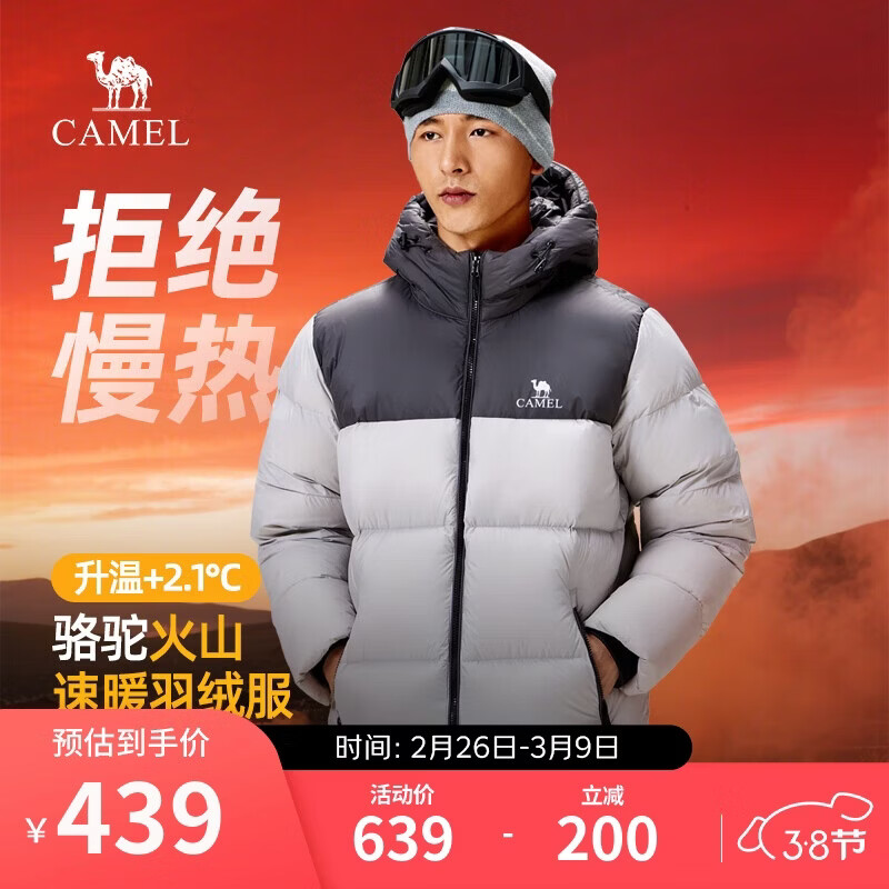 骆驼火山羽绒服1.0男士鸭绒加厚防寒面包服潮款冬季外套M13CR07089H